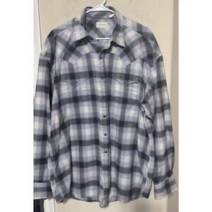 Mens Stetson Western Shirt 2XL Pearl Snap Plaid Long Sleeve Gray Flannel